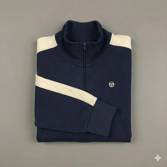 Sergio Tacchini Mens XXL Navy Blue Full Zip Sweatshirt French Terry Sportswear - Picture 3 of 16